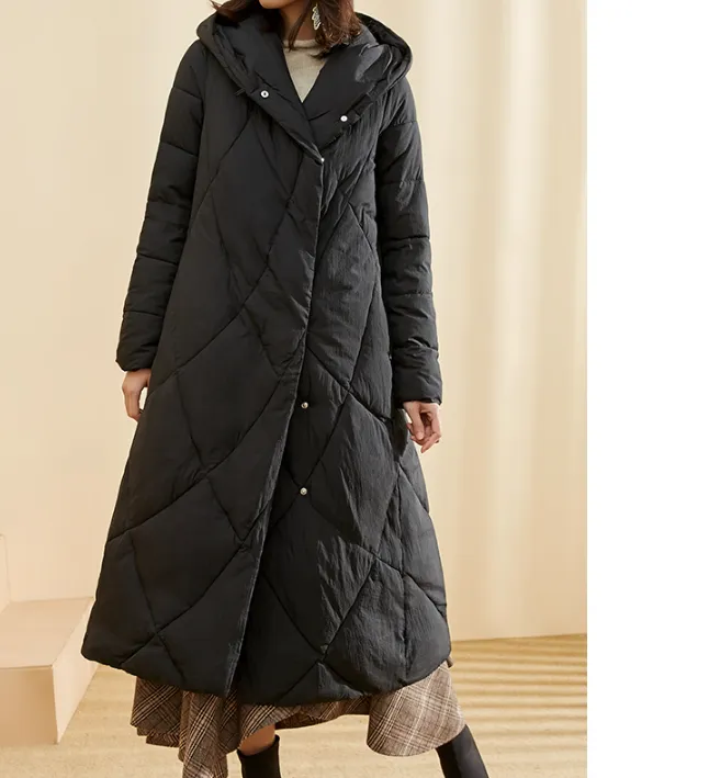 A-Line Long Winter Puffer Coat Duck Down Jacket, Hooded Down Jacket Women 80022