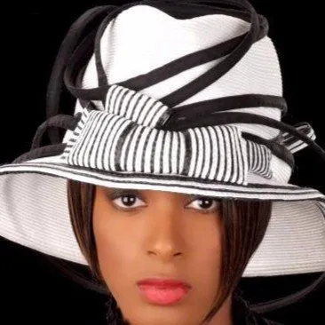 BW0768-White/black ladies straw hat (AVAILABLE IN BLACK)