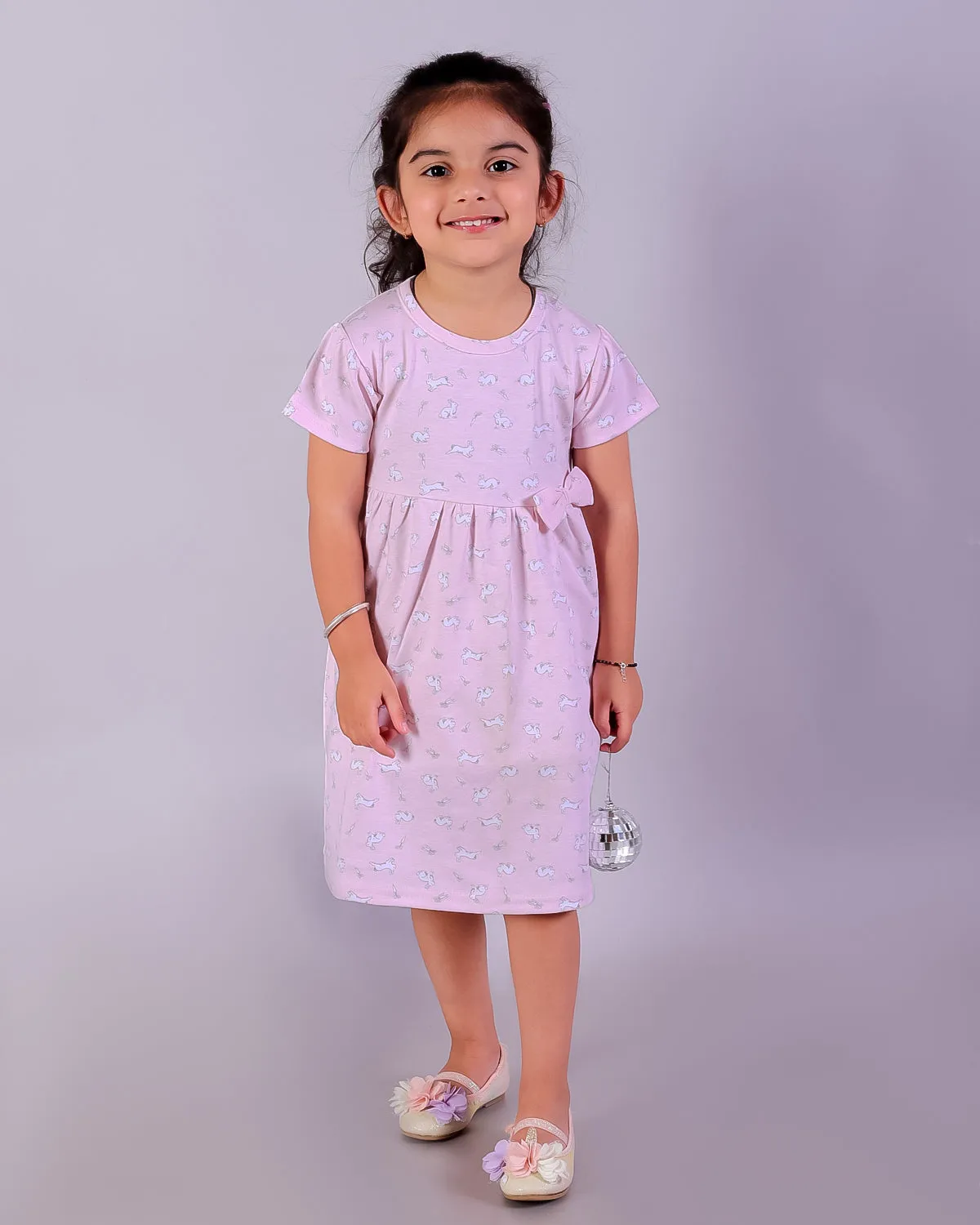 Combo of 2: Pink Rabbit & Polka Dotted Girls Casual Dresses