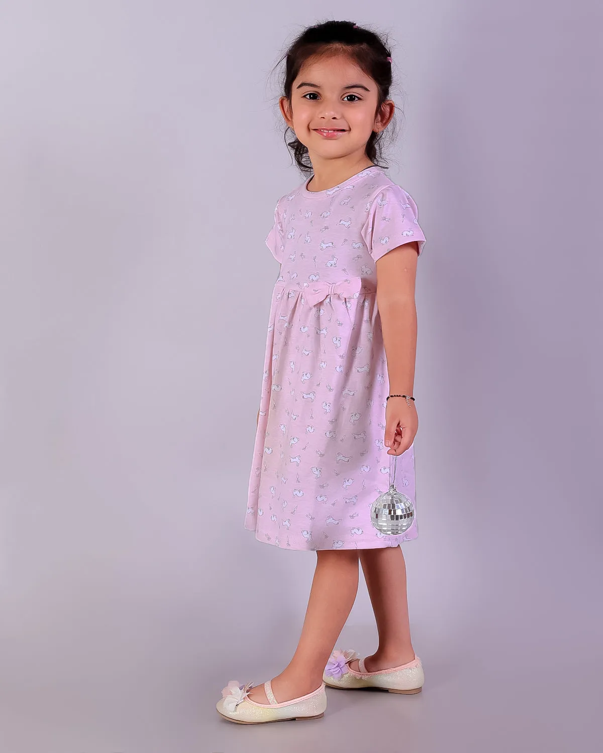 Combo of 2: Pink Rabbit & Polka Dotted Girls Casual Dresses