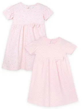 Combo of 2: Pink Rabbit & Polka Dotted Girls Casual Dresses