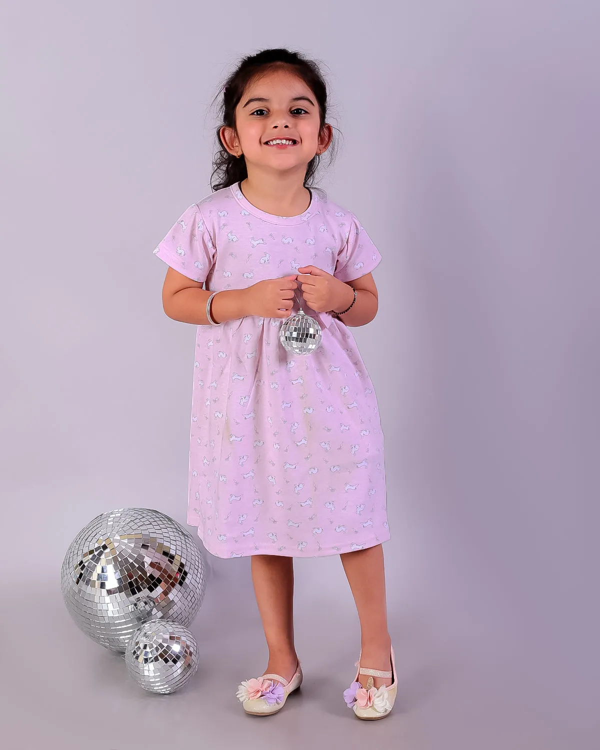 Combo of 2: Pink Rabbit & Polka Dotted Girls Casual Dresses