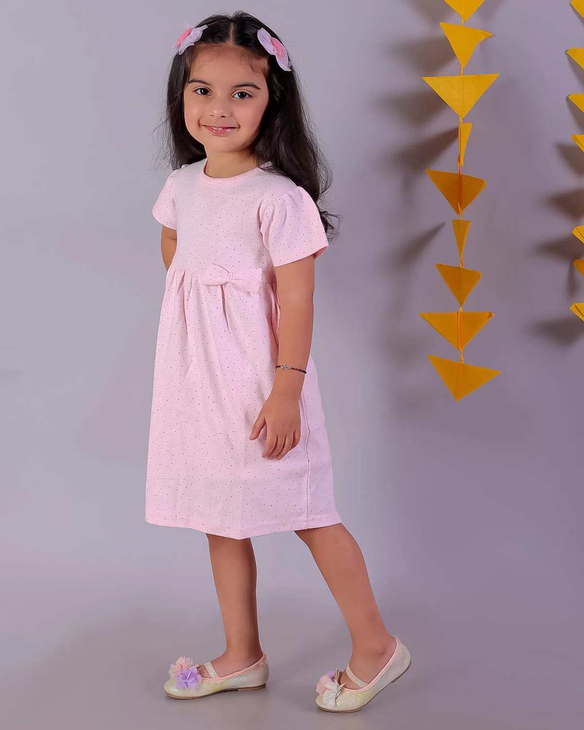 Combo of 2: Pink Rabbit & Polka Dotted Girls Casual Dresses