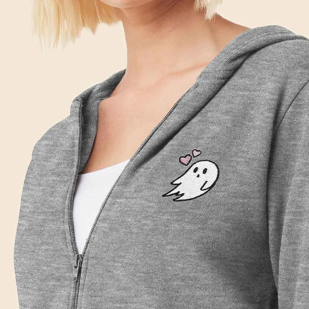 Dalix Heartly Ghost Cropped Zip Hoodie