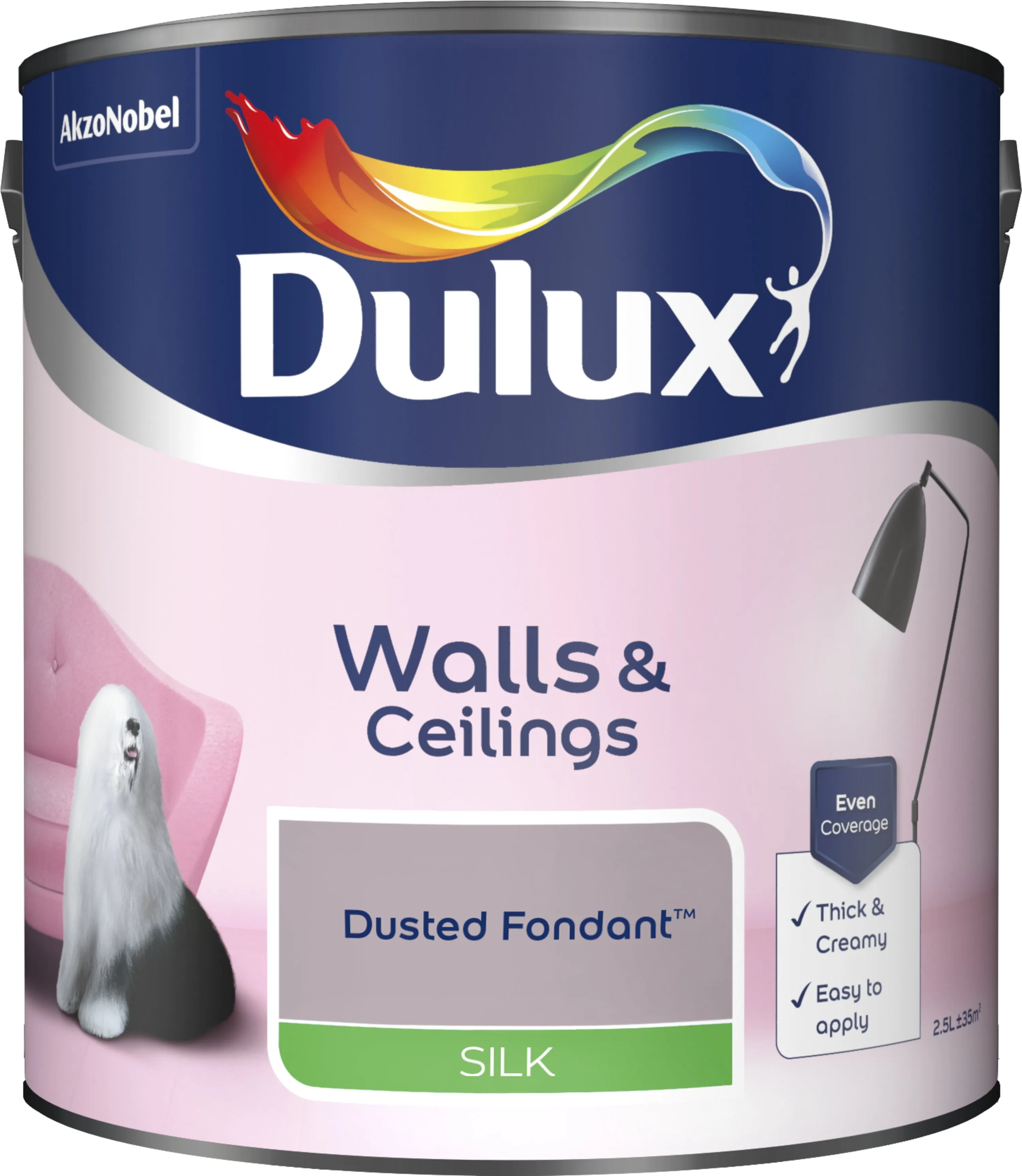 Dulux Silk Emulsion Paint For Walls And Ceilings - Dusted Fondant 2.5L