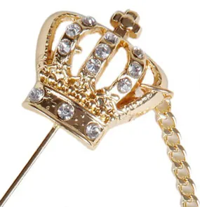 Golden British Crown with Chain Lapel Pin