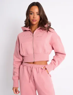 Kaiia Studio Cropped Zip Up Hoodie Blusher