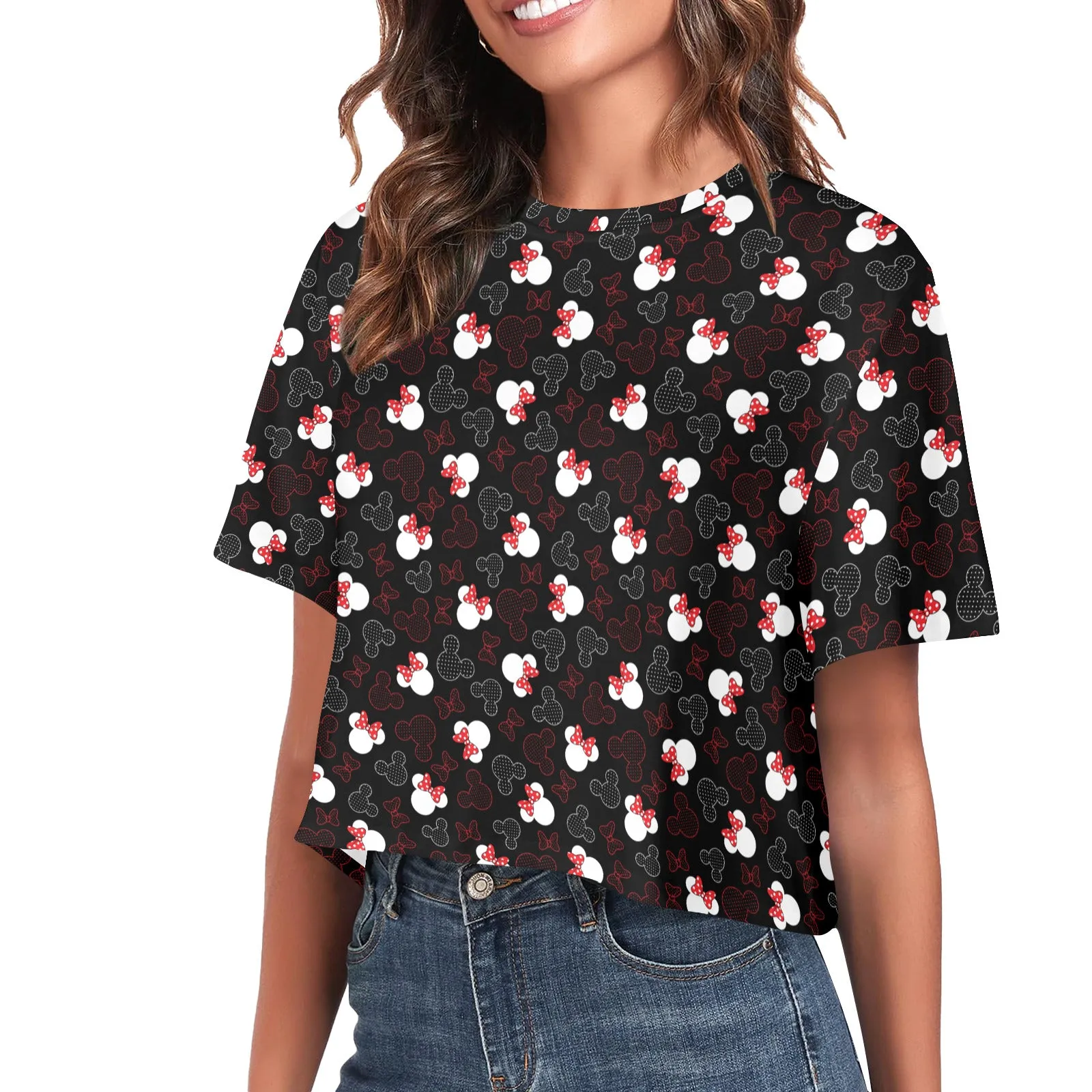 Mickey And Minnie Dots Women's Cropped T-shirt