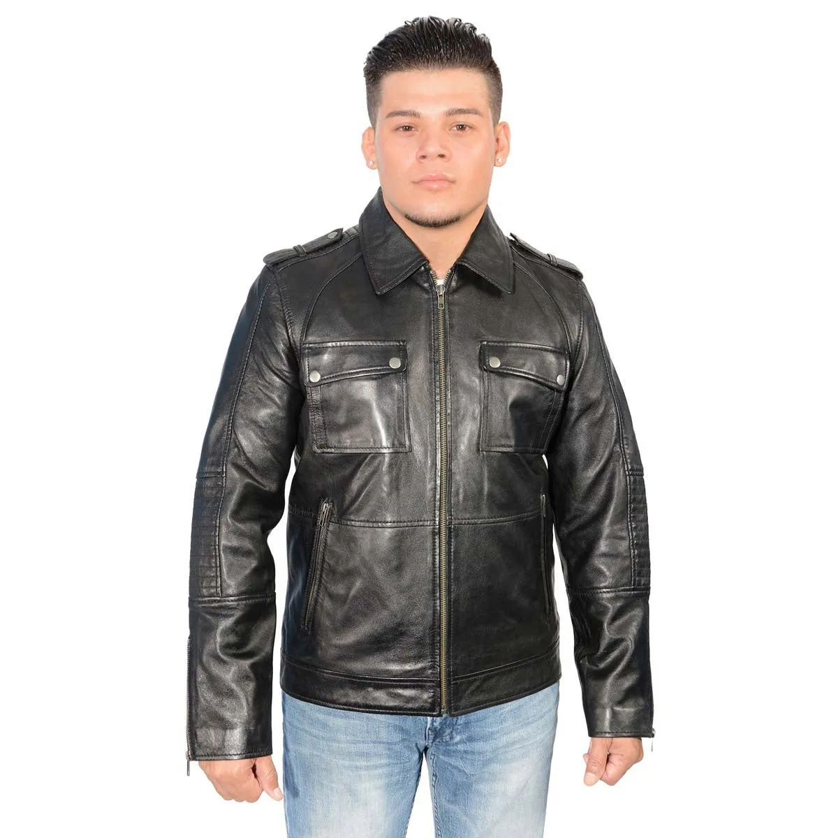 Milwaukee Leather SFM1810 Men's Black Lamsbkin Patch Pocket Leather Jacket