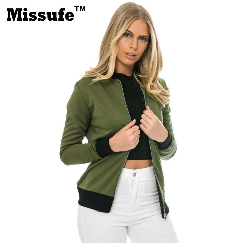 Missufe Women Basic Coats 2016 Casual Slim Zippers Print Bomber Jacket Street Fashion Outfit Female Autumn Winter Jackets