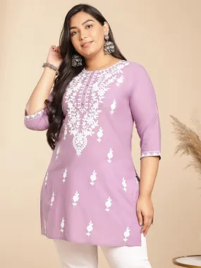 Plus Size Lavender Cotton Chikankari Regular Tunic