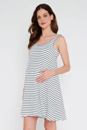 Swing Maternity Dress - White & Black Stripe