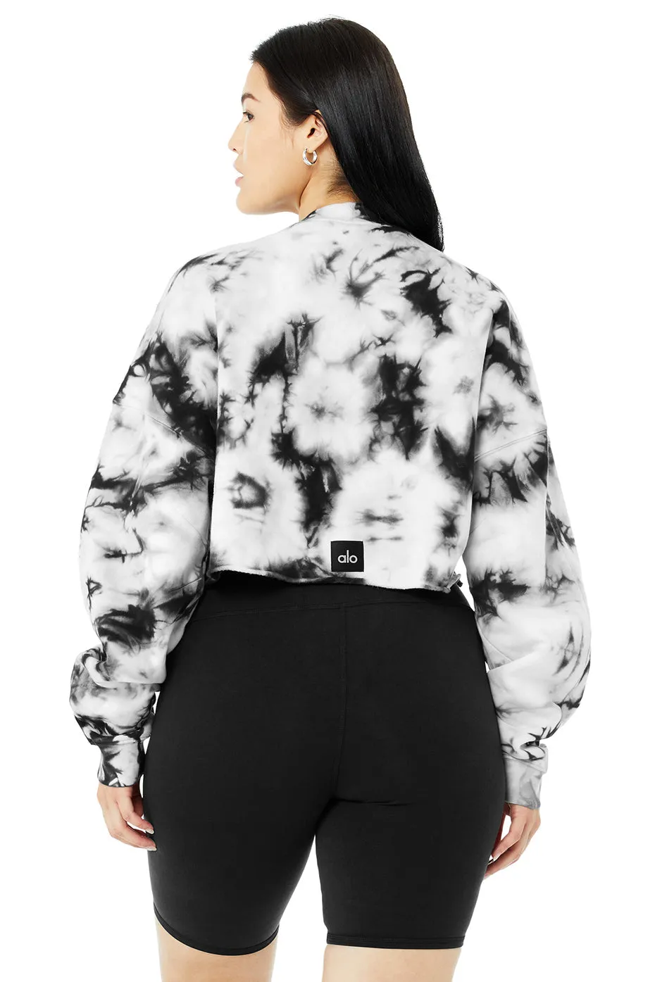 Tie-Dye Extreme Crop Crew Neck - Black/White Tie-Dye