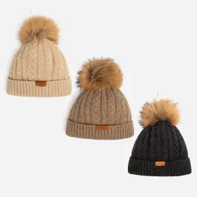 Ugg Cable Knit Pure Cashmere Beanie With Detachable Pom Pom (Raccoon)