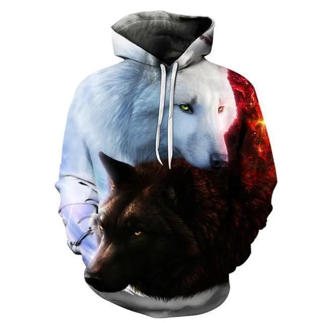 Wolf Printed Hoodies Men 3d