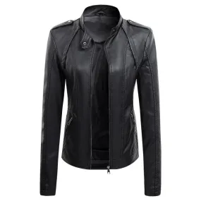 Women's Leather Coat New Slim Lapel Fashion